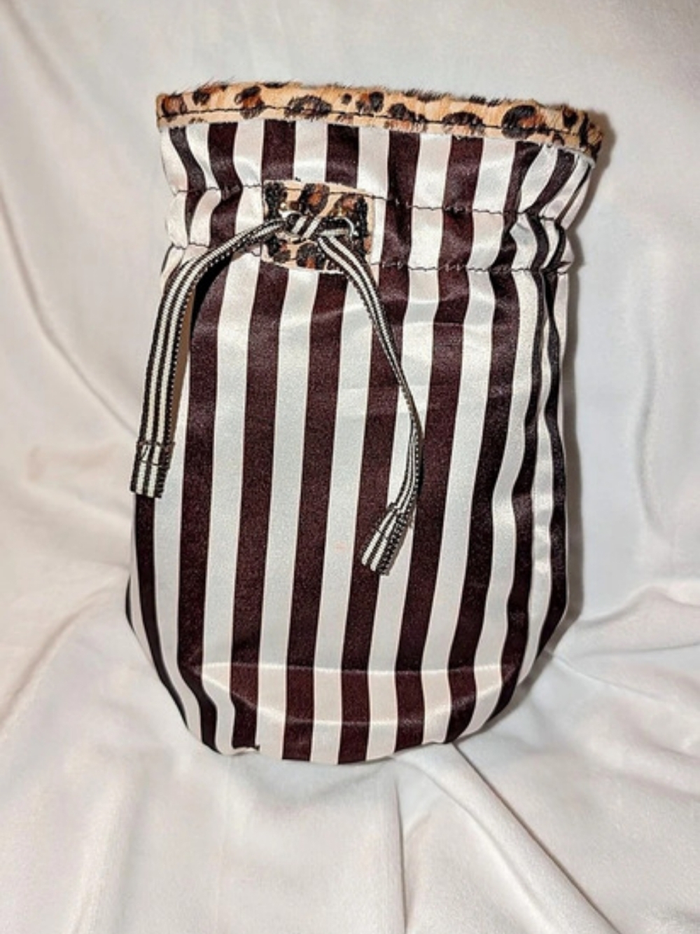 Henri Bendel Drawstring Bag Brown White Striped GUC